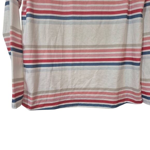 Shein Women's White w Colorful Stripes Poly/Spandex Long Sleeve T-shirt EUC - Picture 6 of 10